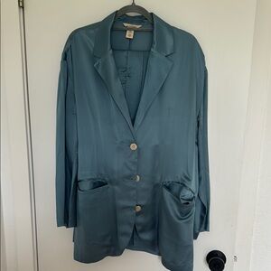 H&M Blue Blazer Relaxed Fit Notched Lapels